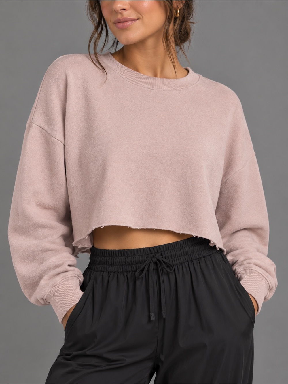Socialite Blush Pink Cozy Cropped Sweatshirt Pullover XL Oversized Raw Hem